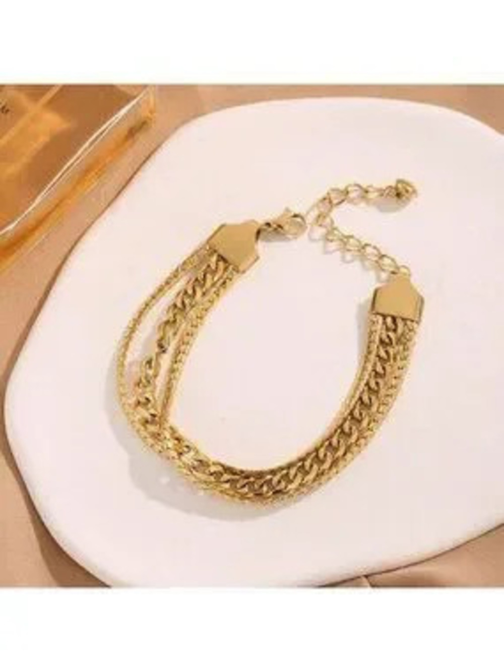 Gold Plated Stainless Steel Triple Chain Bracelet C Modern Layered Style